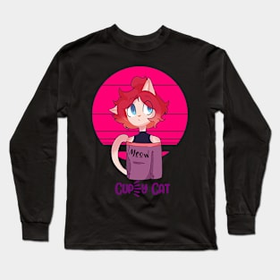 Anime Cupy Cat for Cat and Coffee Lovers Long Sleeve T-Shirt